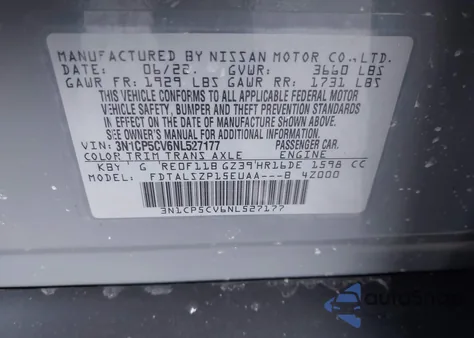 2022 Nissan Kicks Sv Xtronic Cvt from USA, damaged, VIN 3N1CP5CV6NL527177